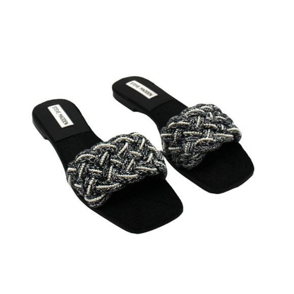 Steve Madden Shoes - Steve Madden Womens Black Square Toe Block Heel Slip on Slide Sandals Shoes